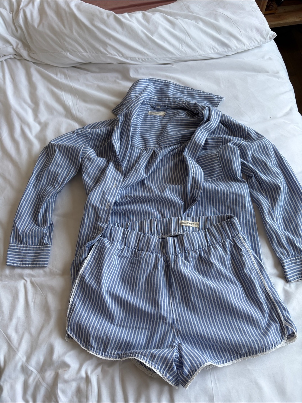 Blank NYC Blue and White Striped Button-Up Shirt